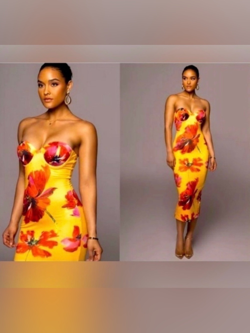 JLUXLABEL Navy Strapless Floral Bodycon Dress with Red and Pink Blooms - Picture 3 of 3